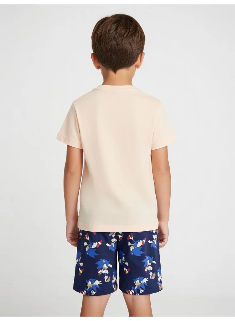 سونيك سونيك | طقم تيشيرت بأكمام قصيرة وشورت للأولاد | بيج